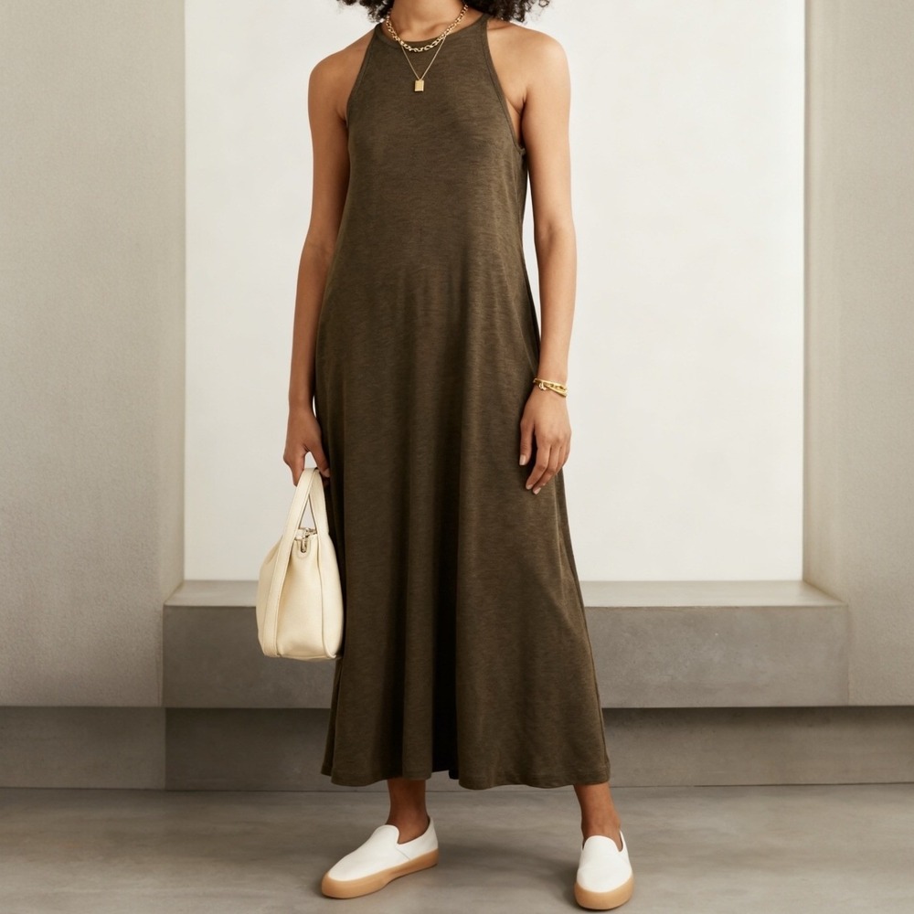 Madewell Knit Cami Midi Dress in Heather Dried Olive Minimalist Size Small